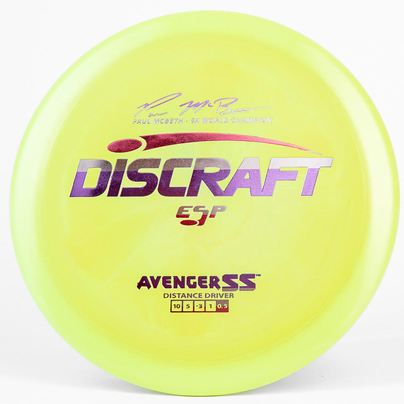 Green Discraft Avenger SS ESP Distance Driver with Pink-Purple Stamp